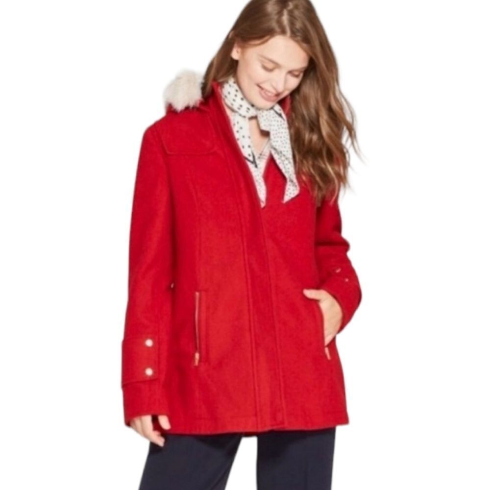 A NEW DAY Wool Blend Hooded Peacoat with fur trim  XS
